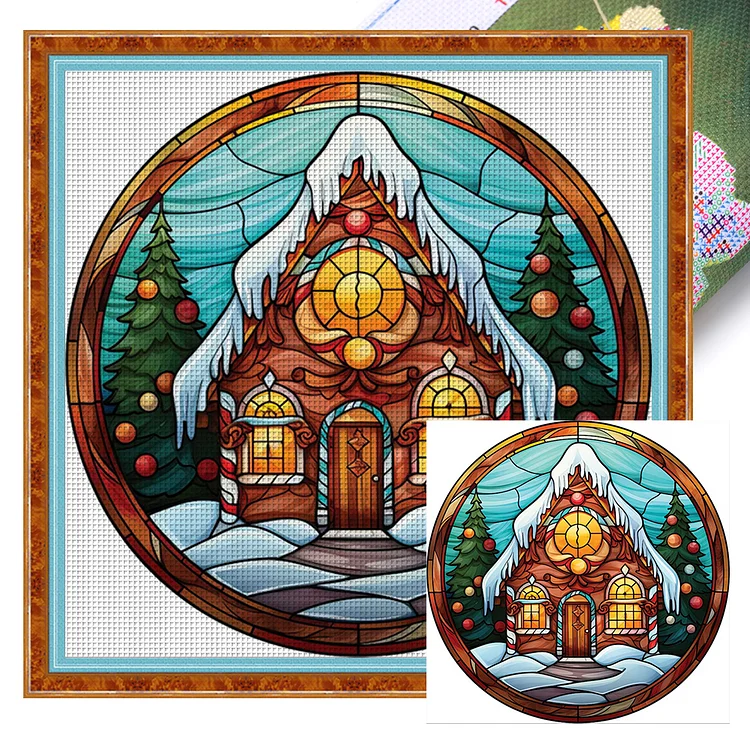 Glass Painting Christmas House 18CT (20*20CM) Stamp Cross Stitch gbfke