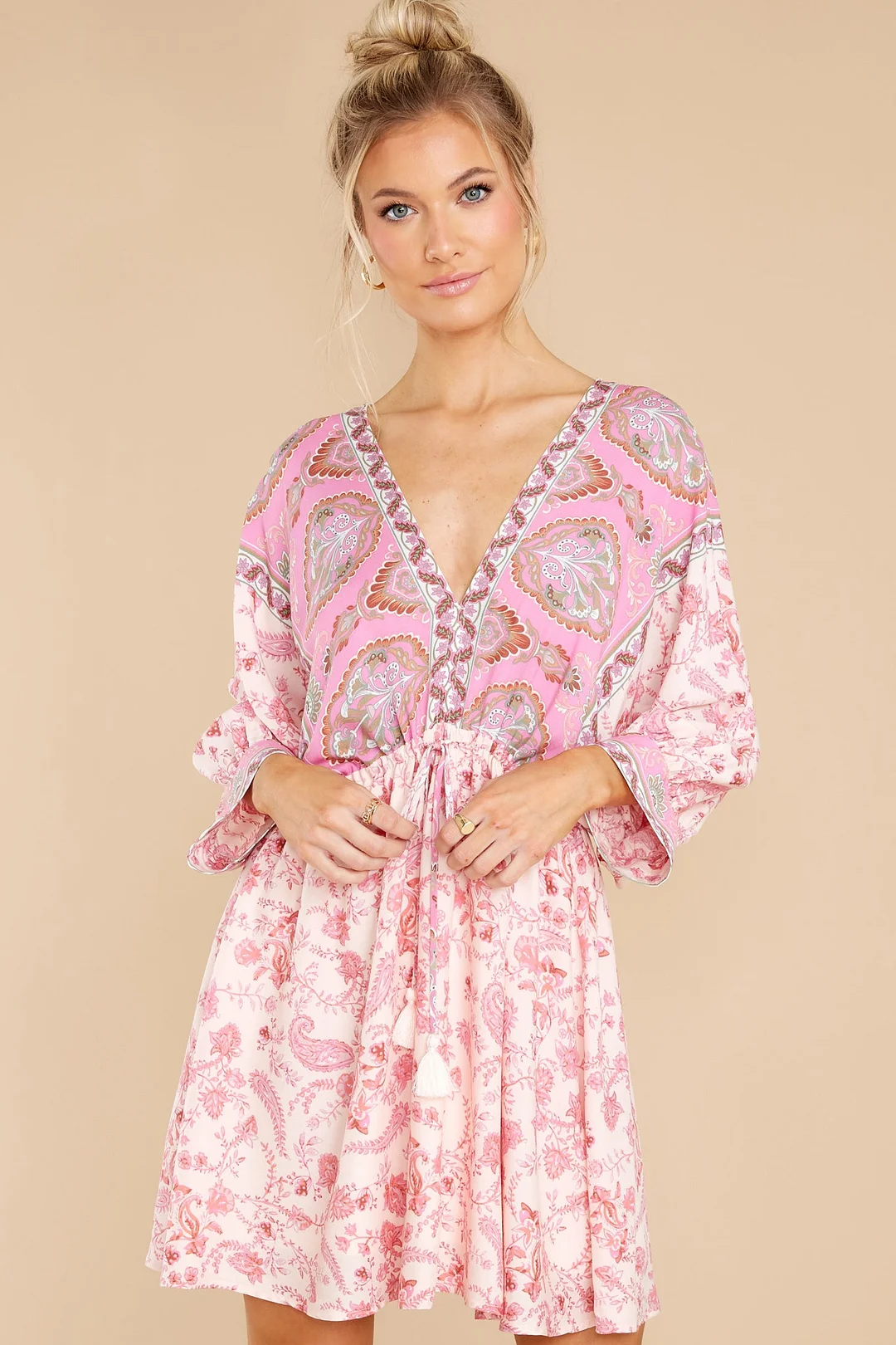 My Heart's Calling Pink Multi Print Dress