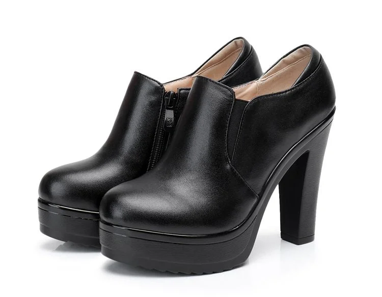 GKTINOO 2022 Round Toe Genuine Leather Women's Shoes Women Fashion High Heels Autumn Winter Ankle Boots Black Plus Size 33-43