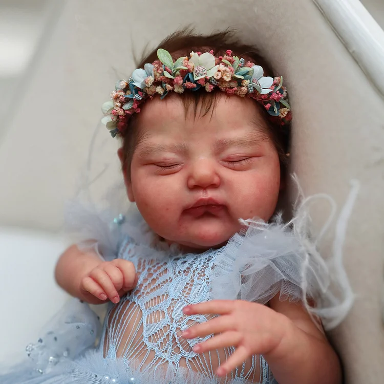 [🔊Heartbeat Sound and Coos] 20" Handmade Lifelike Reborn Newborn Baby Sleeping Girl Named Aliena with Painted Hair