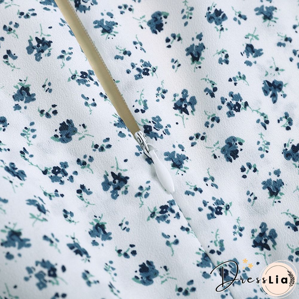 Women Summer V Neck Long Sleeved Skater Dress Floral Print Holiday Beach Mini Dress