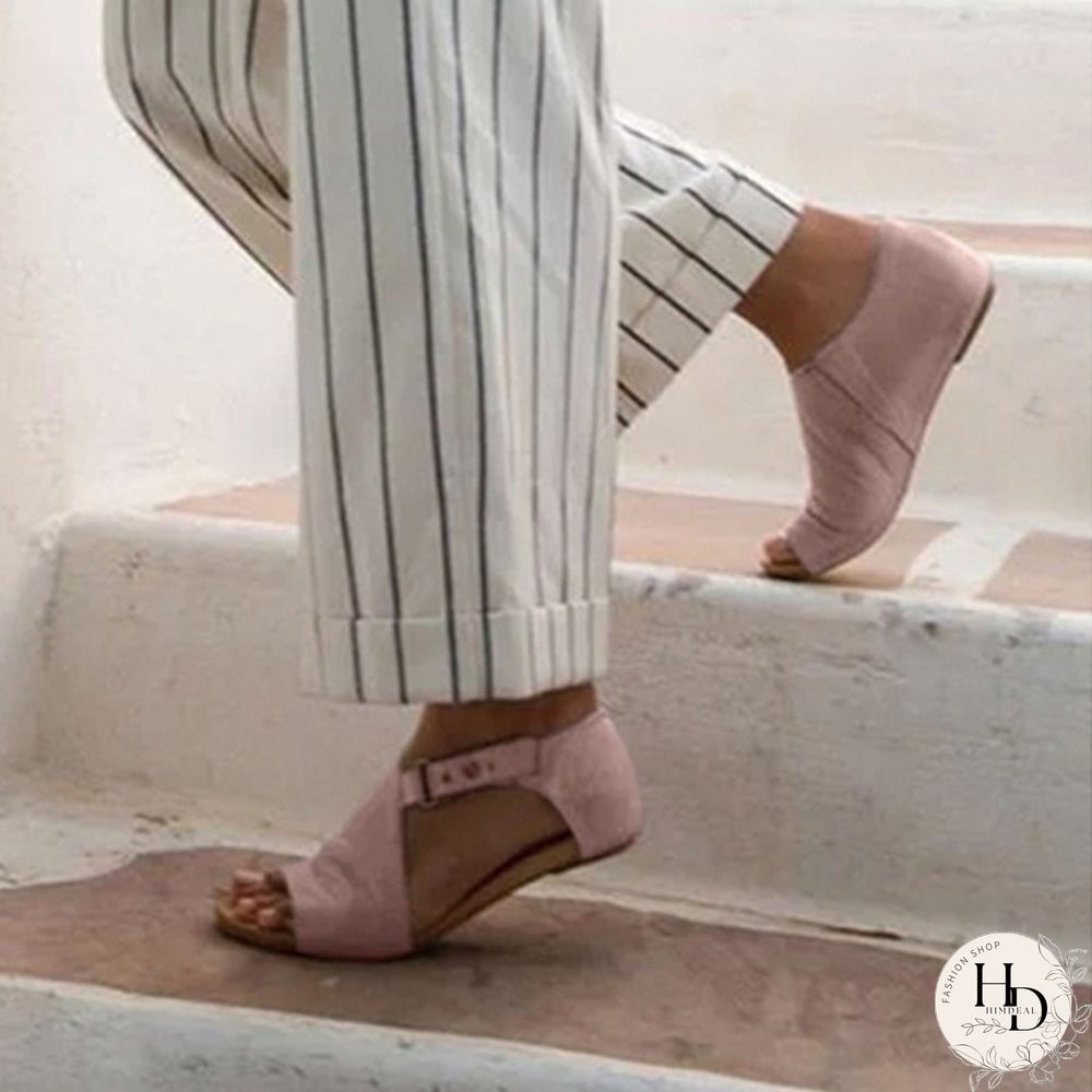Colors Fashion Women Summer Shoes Leather Flat Sandals Buckle Strap Slippers Fish Mouth