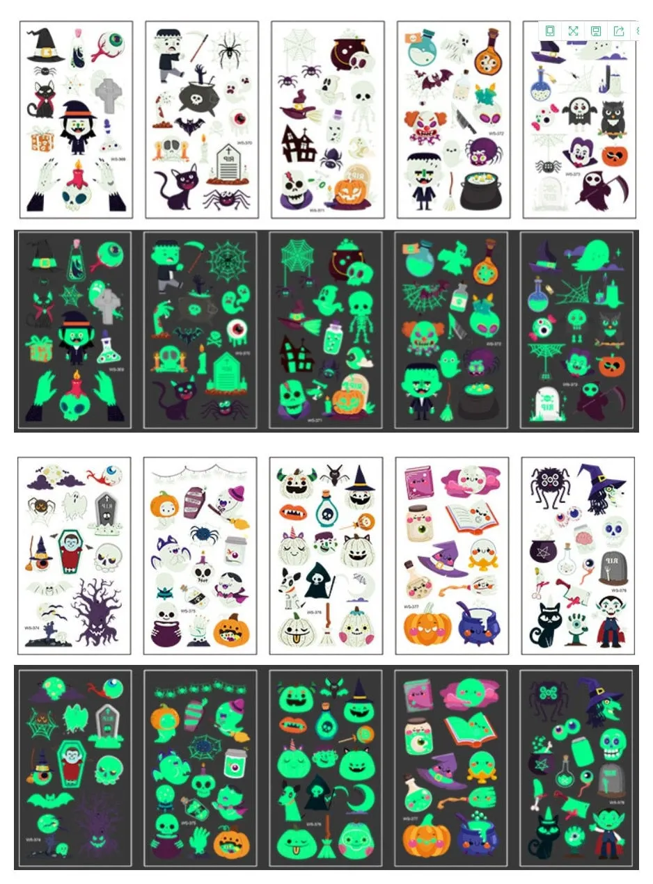 10-20pcs/set Colorful Halloween Skull Head Temporary Tattoo Sticker Child Adult Body Art Water Transfer Fake Tattoo for Face