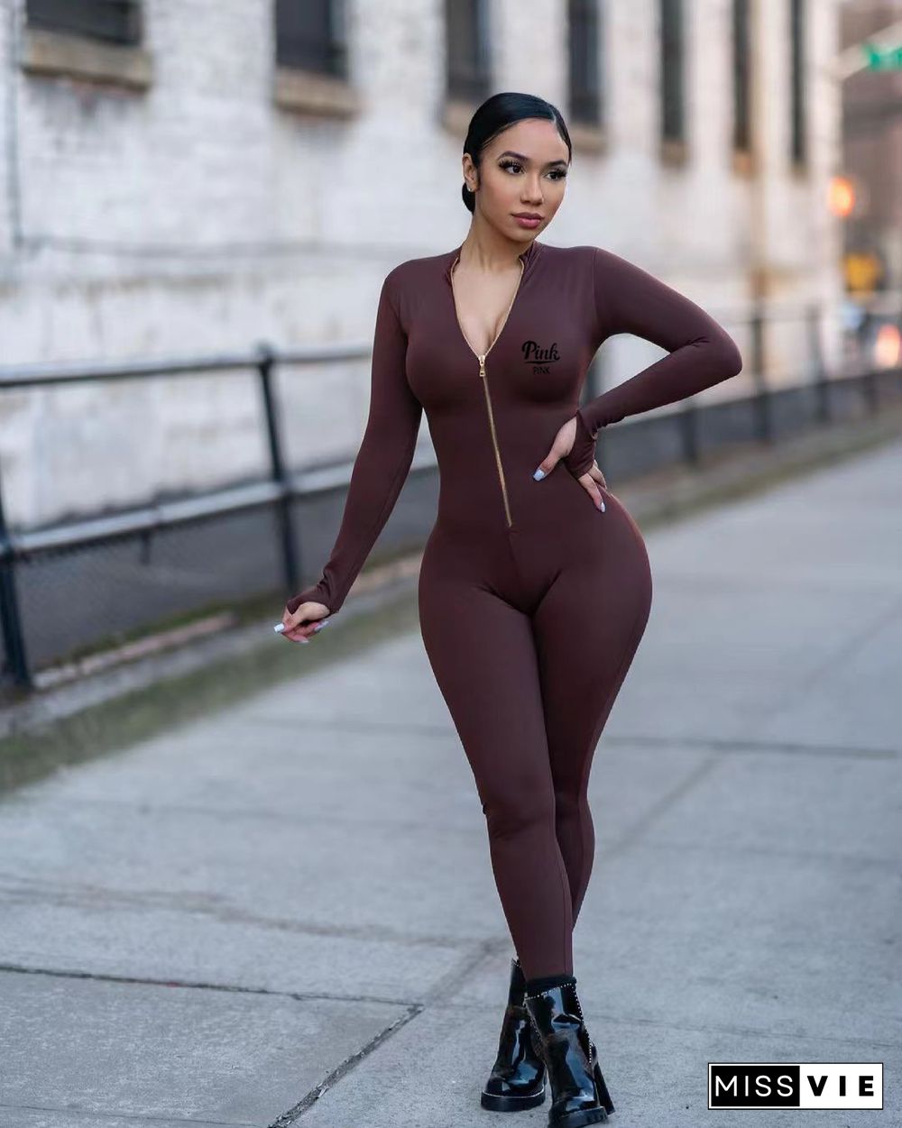 Activewear Long Sleeve Bodycon One Piece Jumpsuit