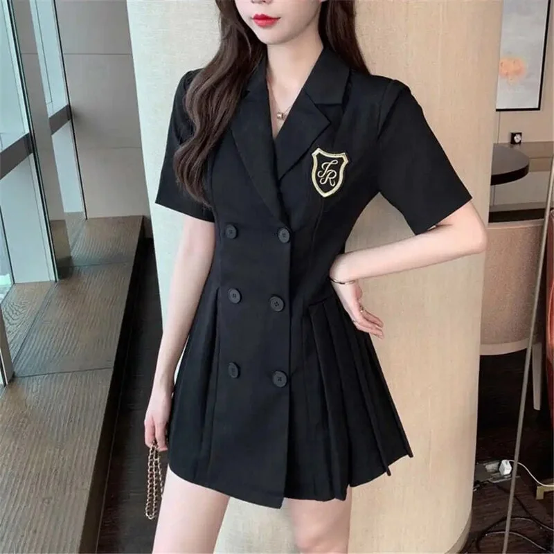 Fashion V-Neck Women Black Dress Summer Slim 4XL Suit Dress Chic Casual Korean A-Line Office Lady Elegant Mini Dress