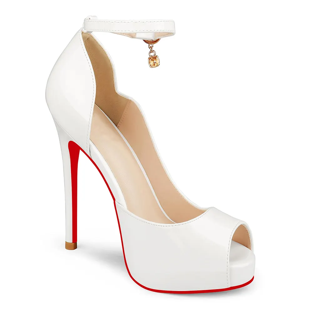 120mm Red Bottom Ankle Strap Platform Stiletto Party Peep Toe Pumps Shoes-vocosishoes