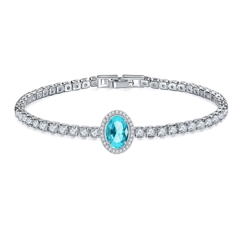 Copper Rhodium Plated Minimalist Shiny Inlay Round Water Droplets Heart Shape Zircon Tennis Bracelet