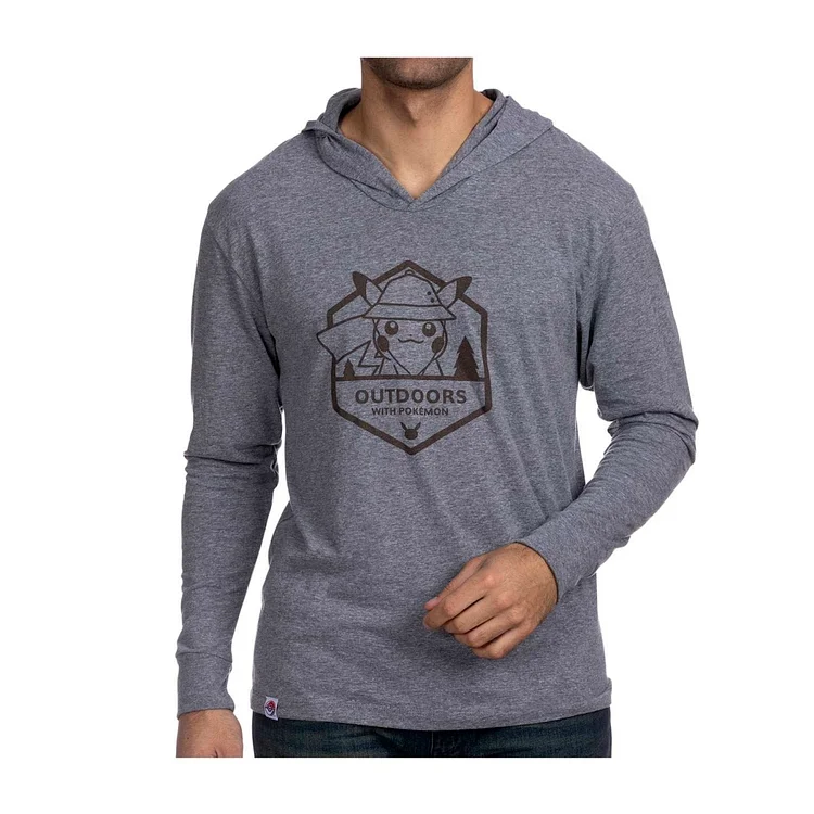 Outdoors with Pokémon Heather Gray Hooded Long-Sleeve Shirt - Adult