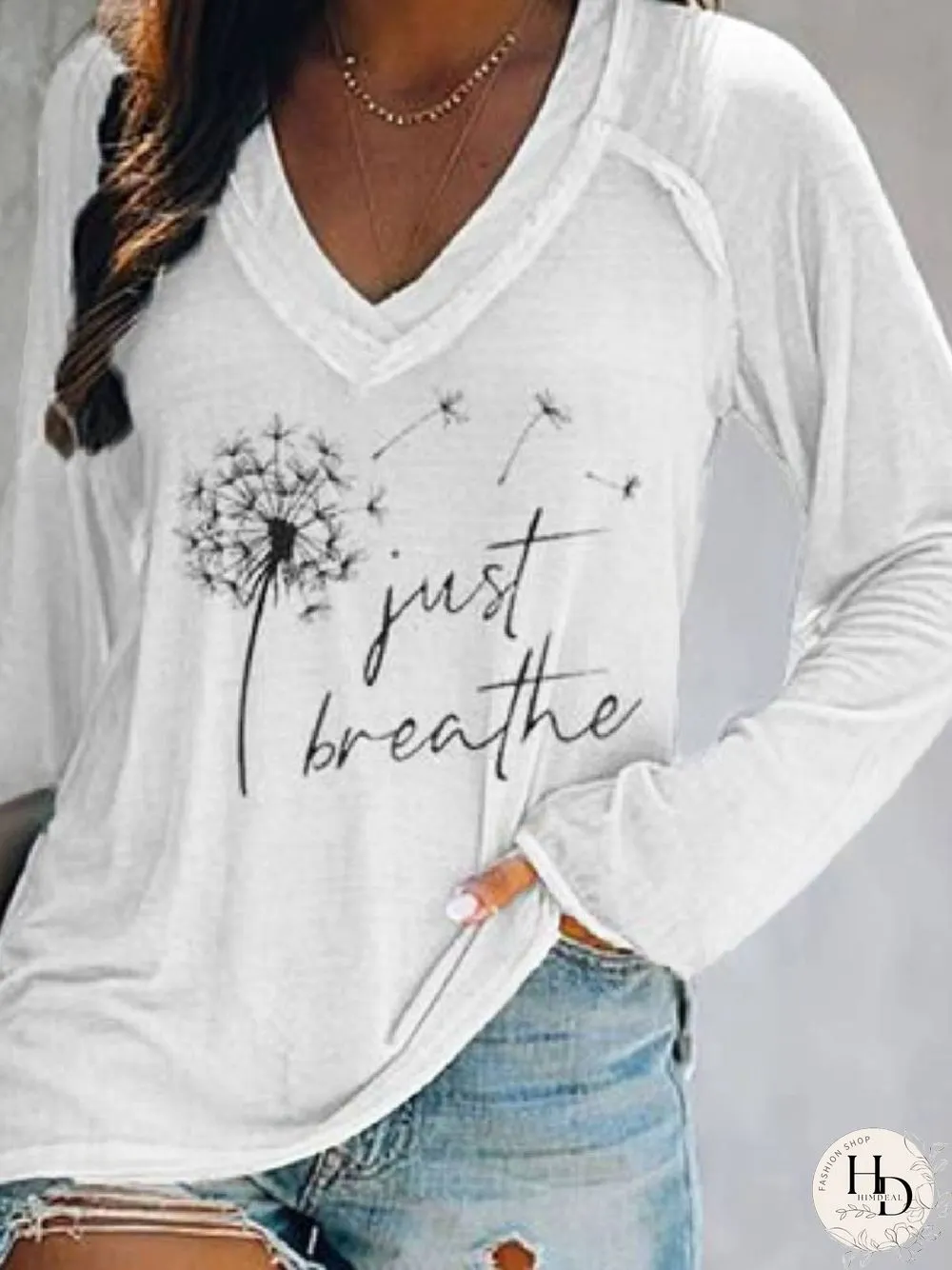 Casual Long Sleeve Floral-Print V Neck T-shirt