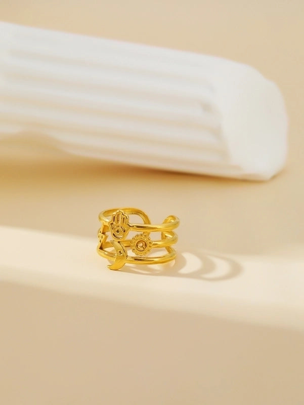 304 Stainless Steel 18K Gold Plated Classical Classic Style Plating Hollow Out Star Moon Heart Shape Open Rings