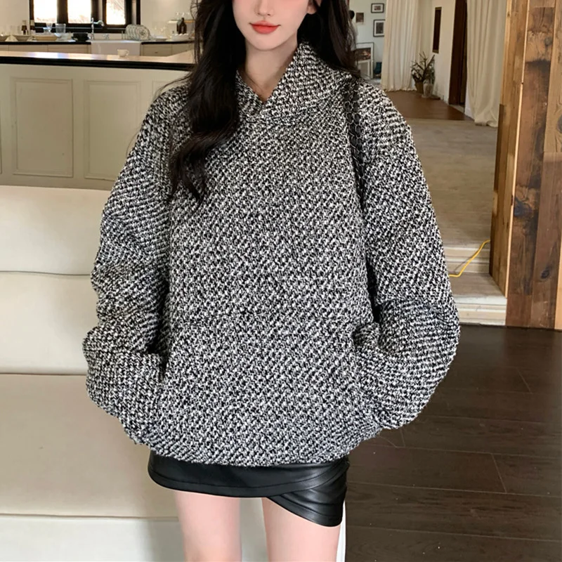 Zingj Zingj Small Sweet Hooded Hoodie Men And Women Spring And Autumn New Design Sense Tweed Woven Hooded Jacket Coat