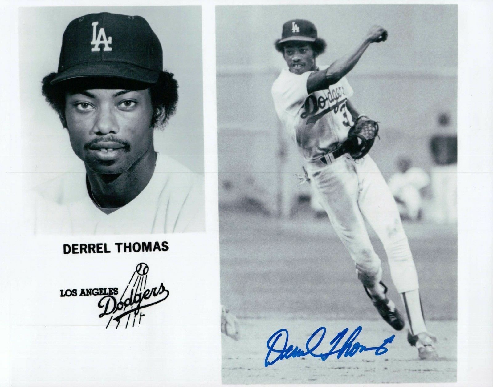 Derrel Thomas Signed 8X10 Photo Poster painting Autograph LA Dodgers Team Photo Poster painting Auto COA