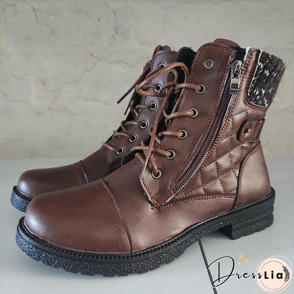 Retro Side Zipper Round Toe Boots