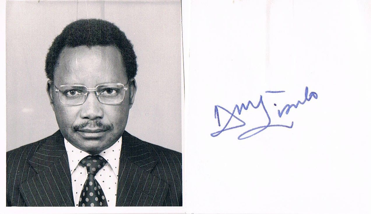 Zambia Prime Min. Daniel Lisulo 1930-2000 autograph verso signed 2x2.5