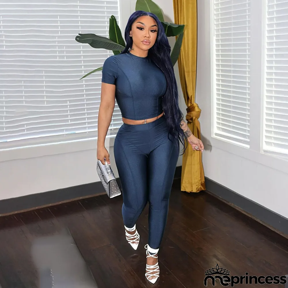 Women Summer Short Sleeve T-Shirt And Trousers Casual Two-Piece Set