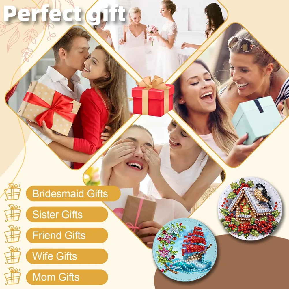 DIY Diamond Art Portable Cosmetic Mirror Diamond Painting Crafts (Sailboat)