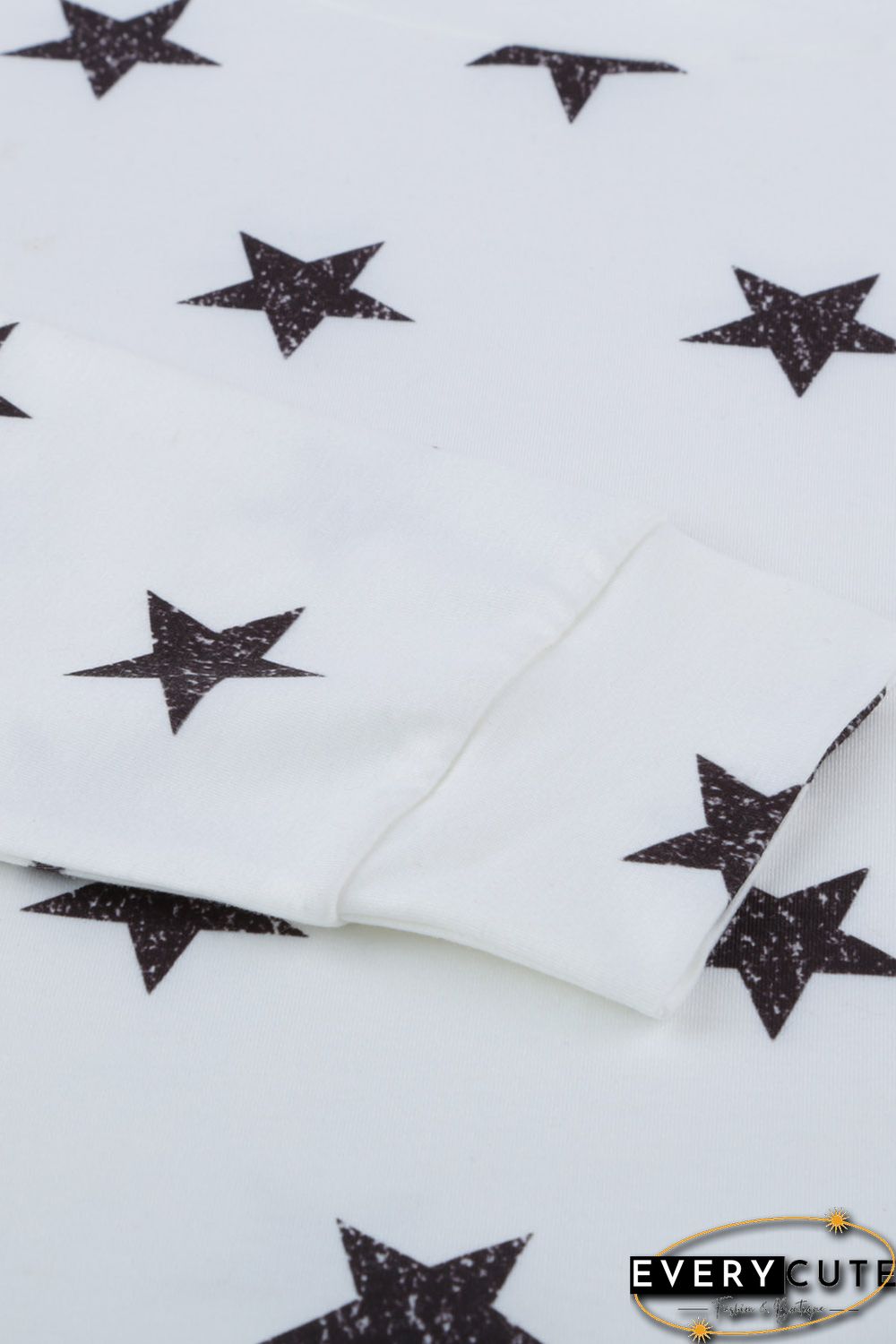 White Crew Neck Star Print Drawstring Loungewear Set with Pocket