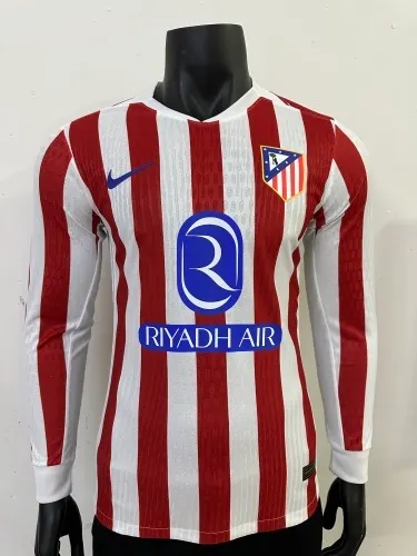 25-26 Atletico Madrid home long-sleeved player version football jersey 1:1 Thai quality