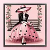 Pink Polka Dot Lady Full 11CT DIY Stamped Needlework Embroidery Kit 15.75x15.75inch Embroidery Needlepoint Starter Kits Cross Stitch Art and Crafts Kits for Beginners Adults Home Decor