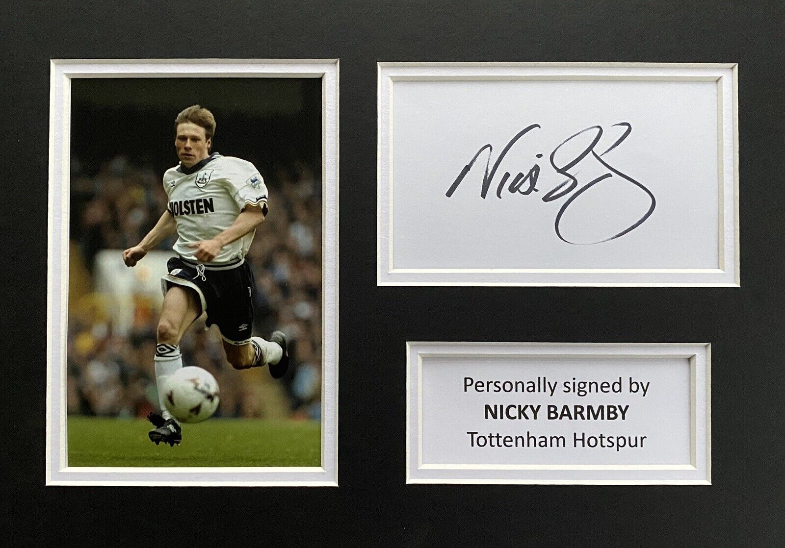 Nicky Barmby Hand Signed White Card In A4 Tottenham Hotspur Mount Display