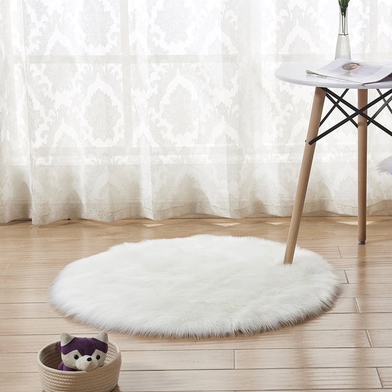 Solid Color Plush Bedroom Round Carpet-Besturer