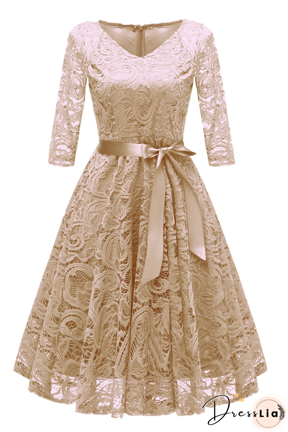 Elegant Dark Navy Lace A-Line Cocktail Party Dress