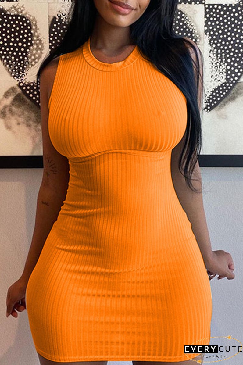 Sexy Casual Solid Basic O Neck Sleeveless Dress