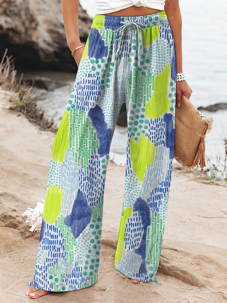 Women's  Vintage Flowers Art  Printed Cotton And Linen Casual Pants