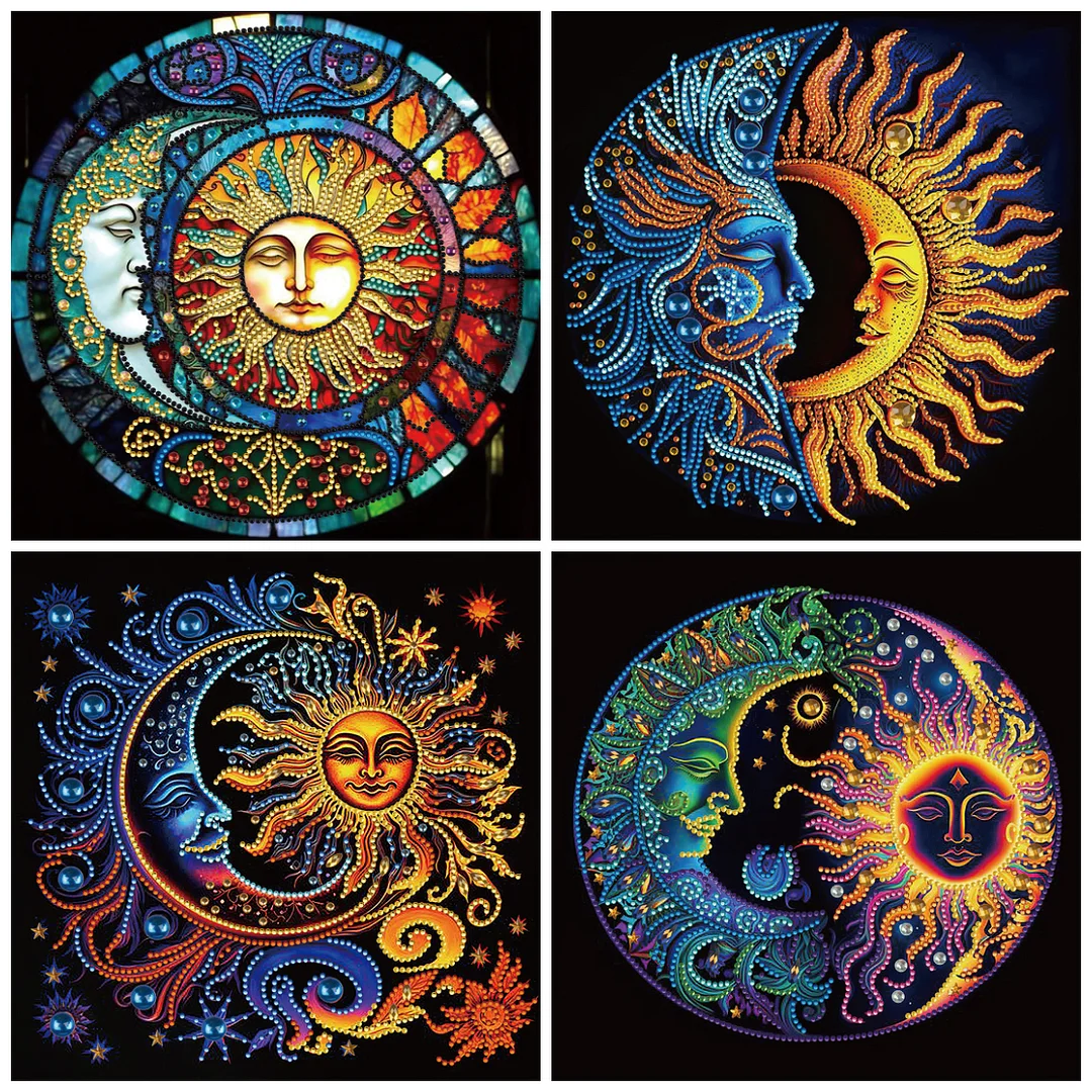 4pcs Diamond Painting - Partial Special Shaped Drill - Sun Moon(Canvas|30*30cm)