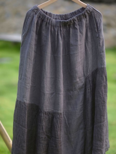 Elastic Waist Patchwork Linen Vintage Patchwork Spliced Flax Skirts