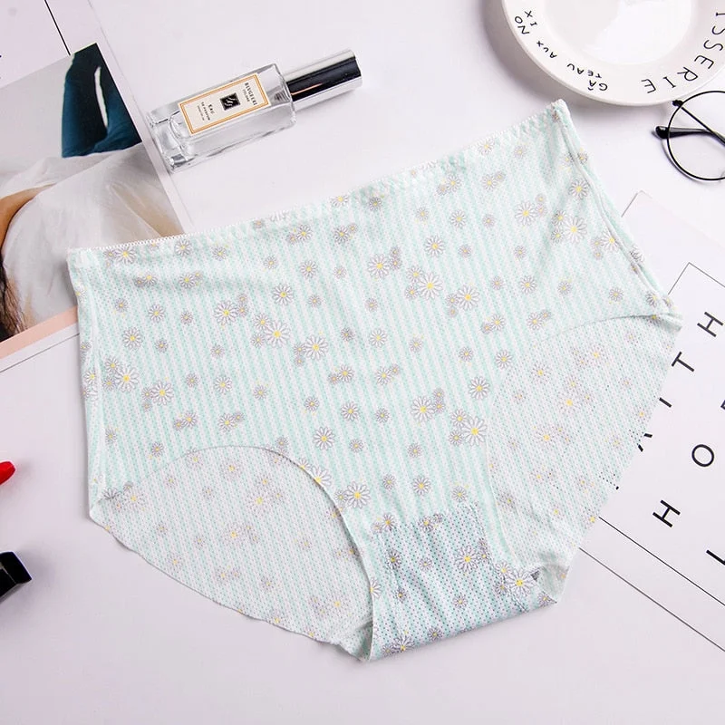 Women's Cotton Underwear Plus Size Ice Silk Comfort Panties Sexy Print Underpants Seamless Triangle Pants Female Sexy Lingerie
