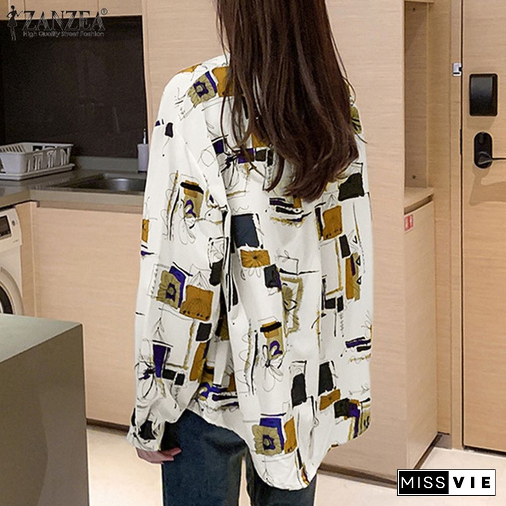 Blouse Women Retro Female Printed Single-breasted Spring Button Straight Long-sleeve Vintage Shirt Top