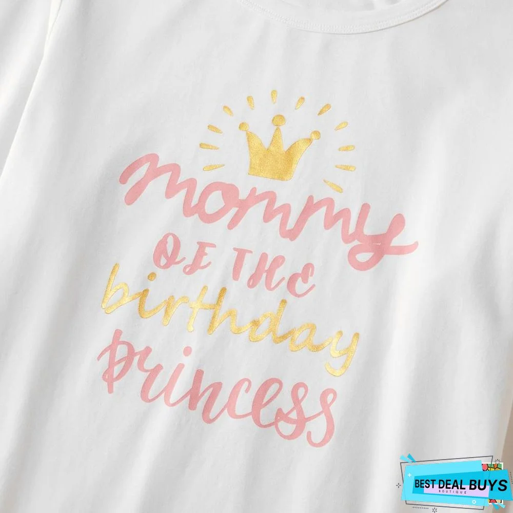 Mommy and Me Round Collar Stars White Long Sleeve Matching Tops