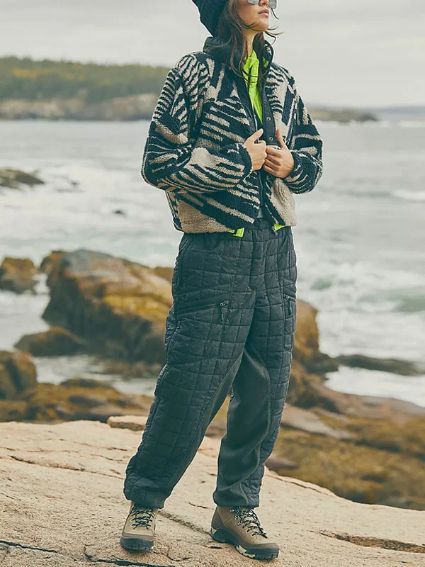 Checkered casual thickening warm outdoor ladies pants