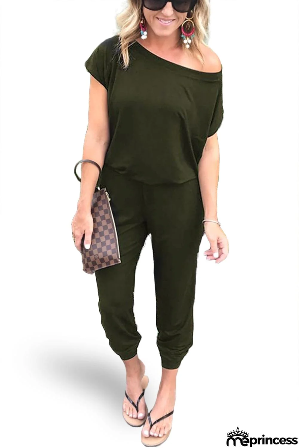 Women's Loose Fit Off Shoulder Jumpsuit Rompers with Pockets