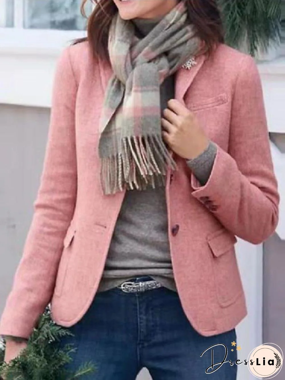 Pure Color Button Woolen Coat