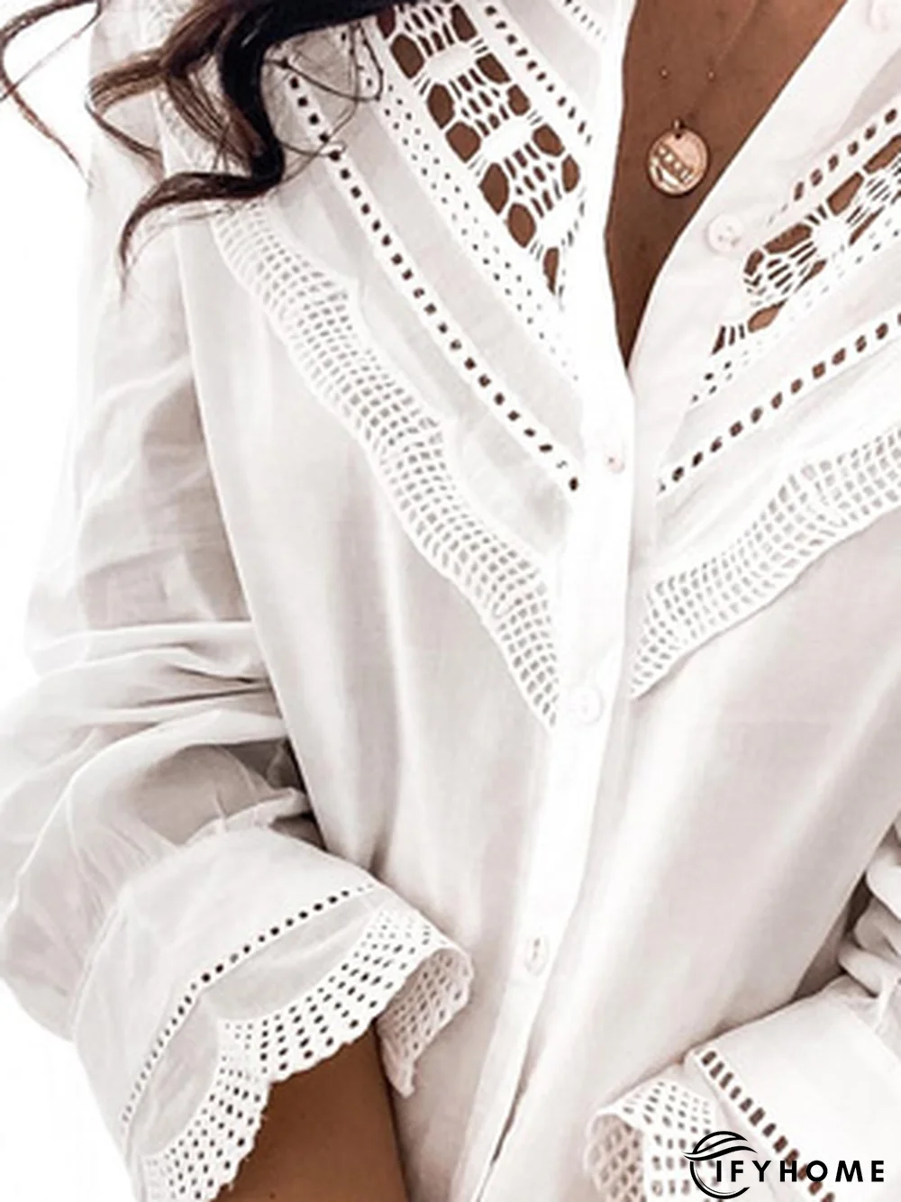 Split Joint Shirt Collar Casual Blouse | IFYHOME