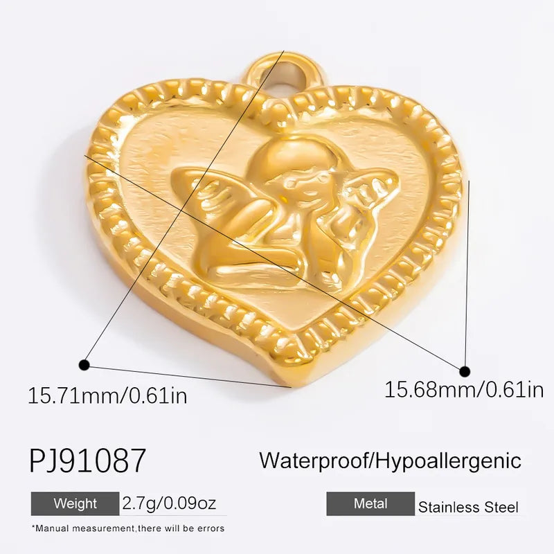 1 Piece 12.64*13.28mm 304 Stainless Steel Zircon 18K Gold Plated Heart Shape Pendant Jewelry Accessories