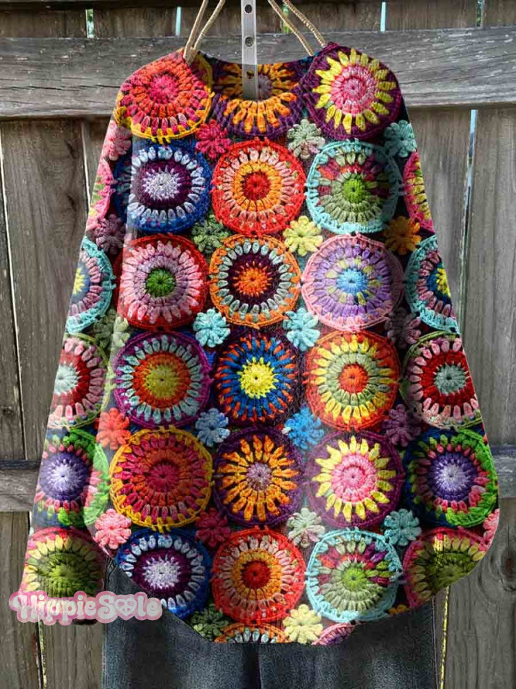Colorful Funny Print Knit Pullover Sweater Multicolor / S