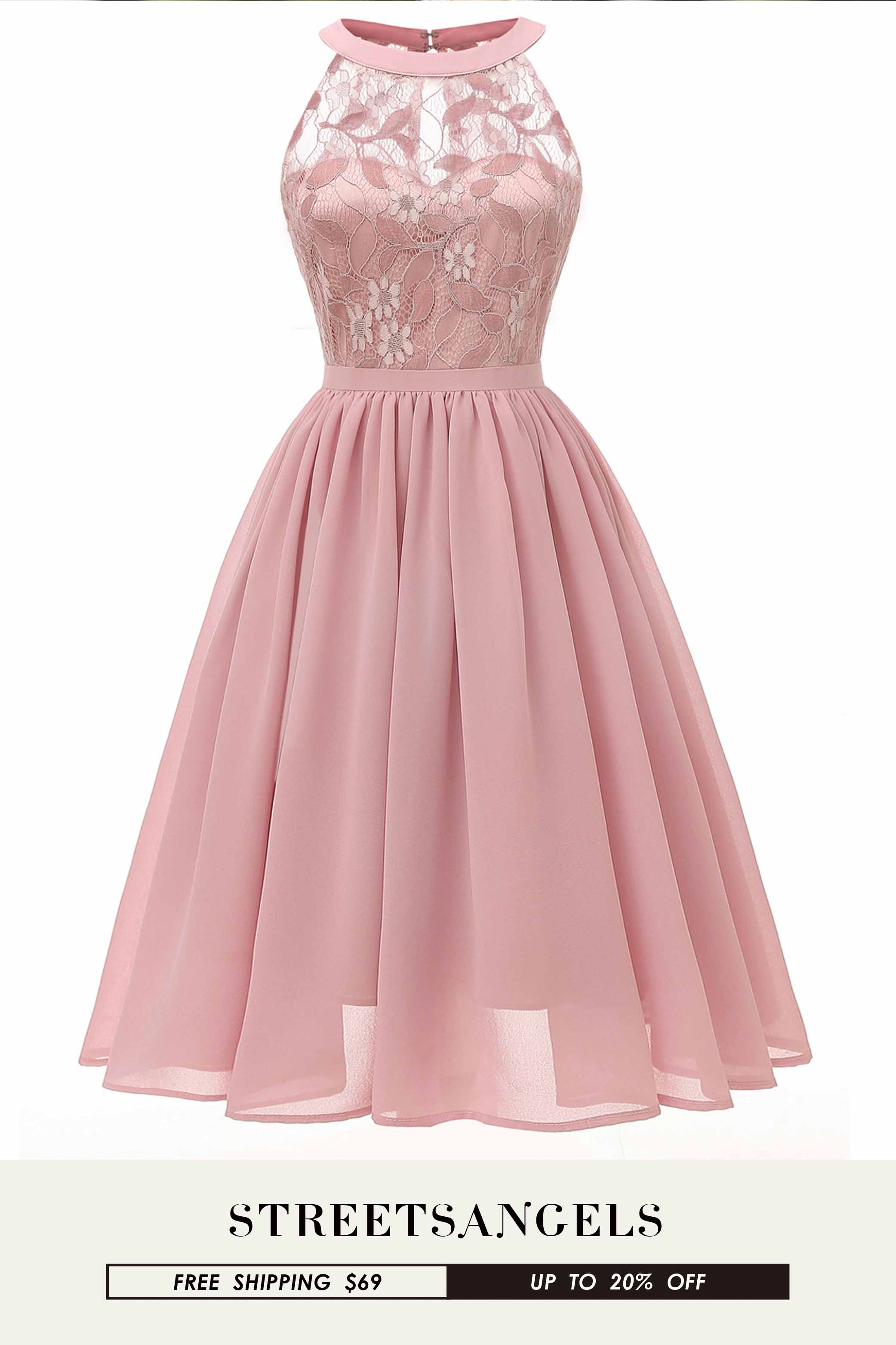 Sexy Fashion Swing Solid Color Party Fashion Lace Halter Vintage Dress