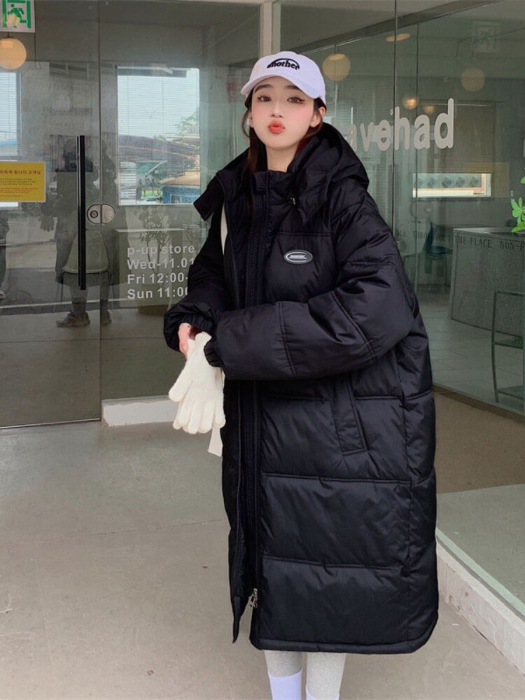 Winter Hooded Fashion Ladies Long Jacket Cotton-padded Jacket Korean Version Of Street Style Long Sleeve Winter Ladies Jacket