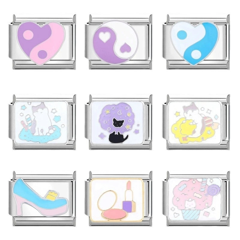 Charms Module Handmade Cartoon Pink And Blue Creative Retro Italian Stitching Wristband Bracelet Accessories