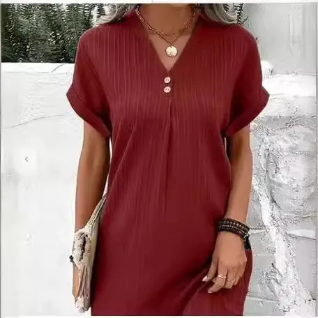 Nigikala Nigikala Women's 2025 New V-Neck Solid Color Jacket Comfortable Casual Button Dress