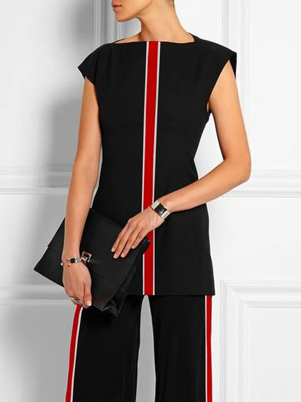 Contrast Color Printed Cap Sleeve Round-neck T-Shirts Tops