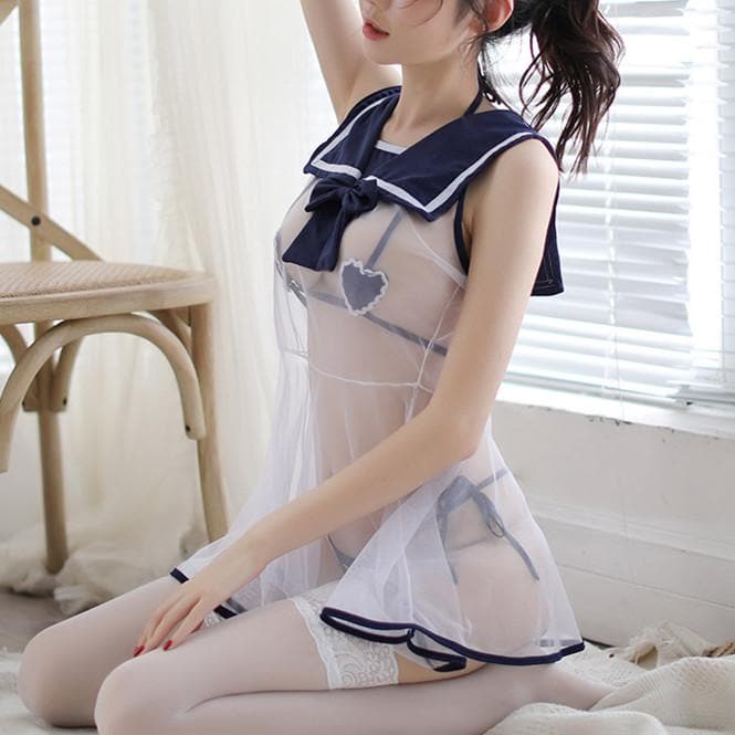 Japanese Harajuku Sexy Transparent Sheer Sailor Dress Uniform Lingerie SD01096 main image 0