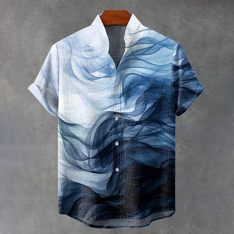 Retro Ink Painting Style Japanese Retro Linen Art Short-sleeved Shirt  artssus