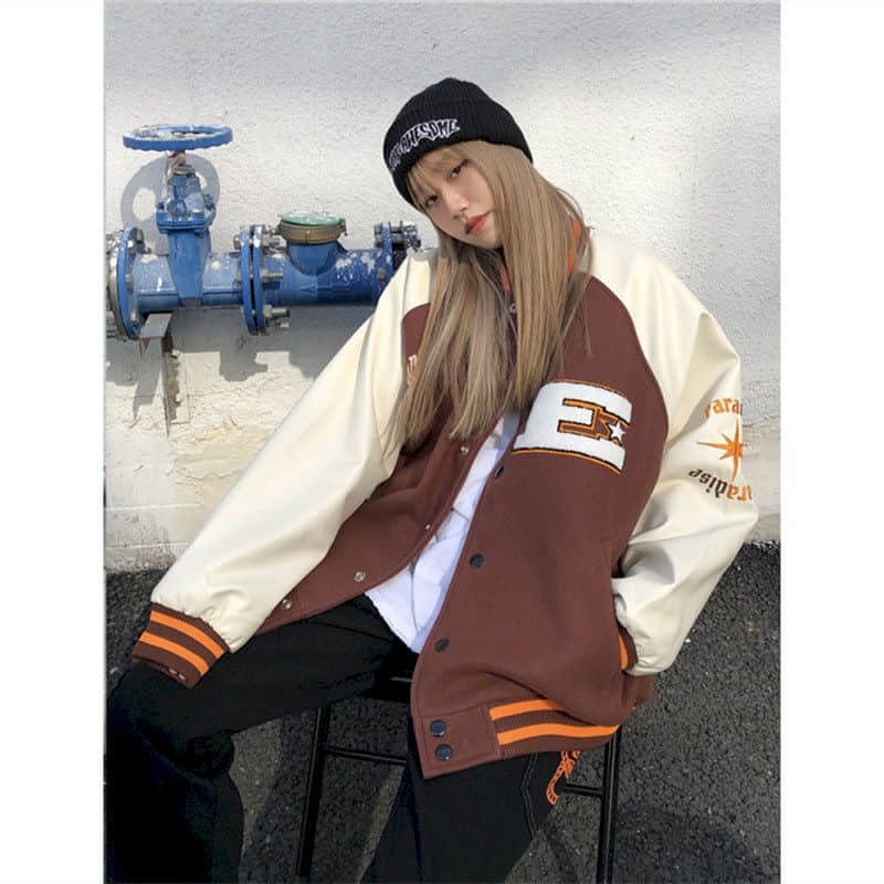 2021SS Bomber Woman Jacket Hip Hop Furry Bone Patchwork Color Block Jackets Mens Harajuku Streetwear Men Baseball Coats Unisex