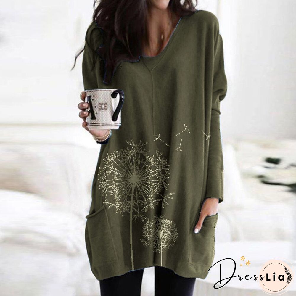 Women Dandelion Pattern Loose Top