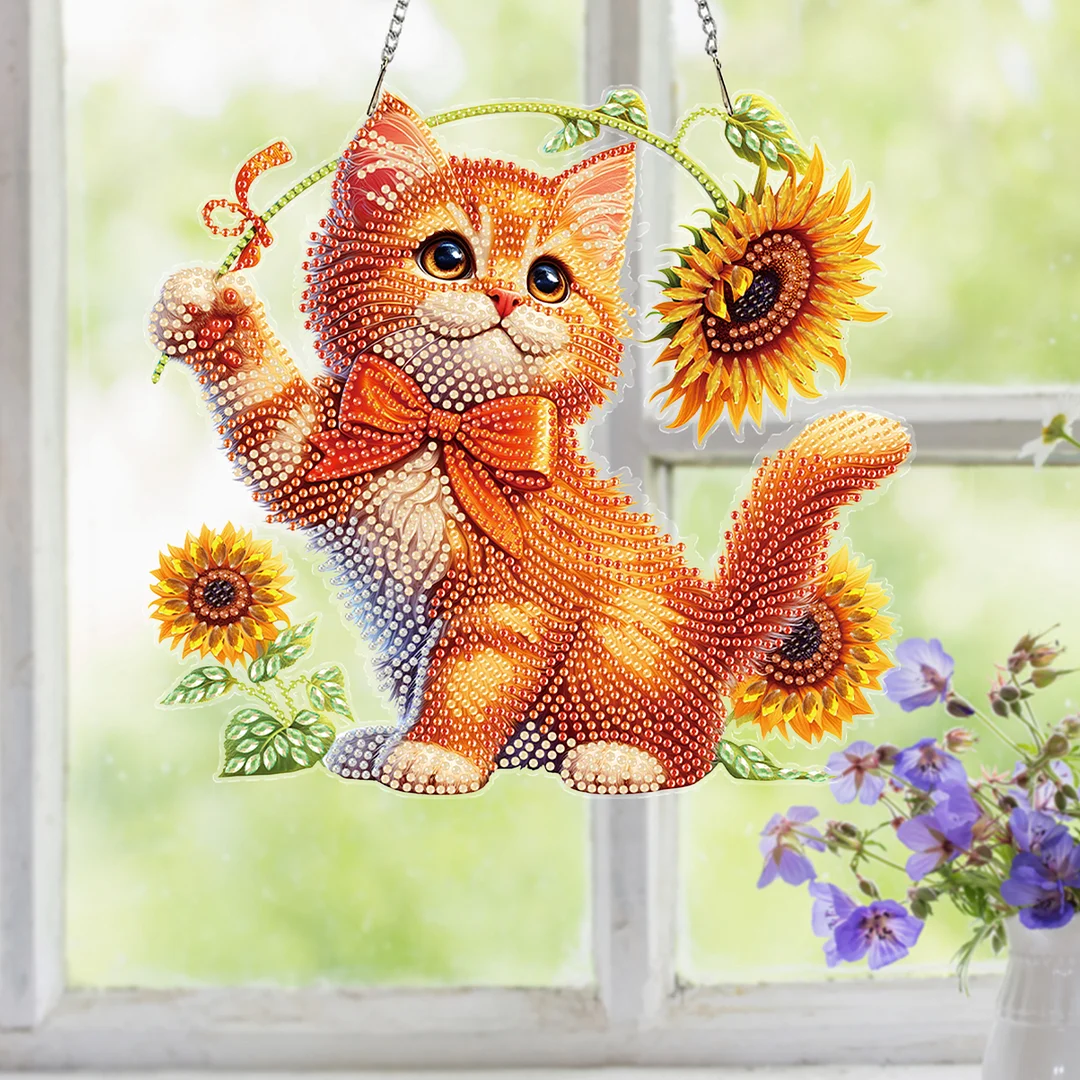 Cats Sunflower 2D Flat DIY Special Shape Hanging Diamond Art Kits Wall Decor