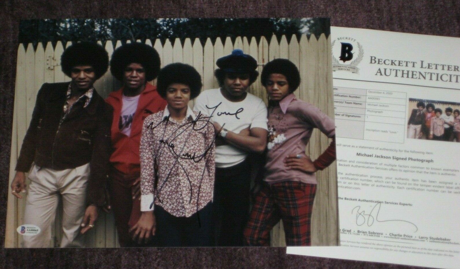 MICHAEL JACKSON Signed JACKSON 5 11x14 Photo Poster painting with Beckett LOA & Love